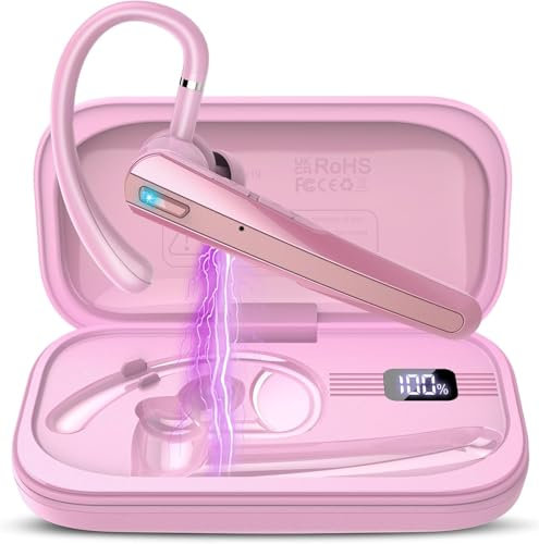 SKIUDCT Oreillette Bluetooth sans Fil V5.3, 120 Heures de Conversation Mains Libres Bluetooth Oreillette, Ecounteurs avec Double Micro antibruit ENC pour Conduite/Affaires/Bureau, Rose