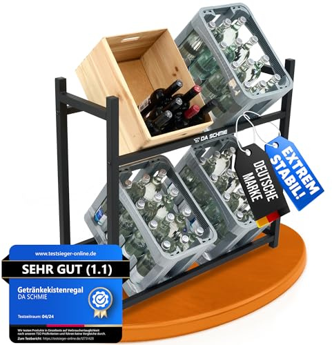 DA SCHMIE Getränkekistenregal für 4 Kisten stabil und robust Getränkeregal Kistenregal Bierkistenregal Wasserkastenregal Kastenregal Lagerregal Schwarz Metall