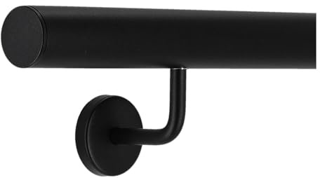 TIBU Handlauf Aluminium Schwarz Geländer 30-600cm Wandhandlauf Treppe gewinkelte Edelstahlhalter, Länge 250 cm mit 3 Halter und gerade Kappe