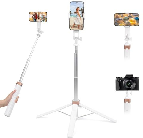 Treppiede per Smartphone Monopiede Portatile, 180cm Estensibile Selfie Stick Treppiede con Telecomando, Treppiede per Cellulare in Alluminio, Compatibile con Smartphone da 4.7''-7'' Pollici