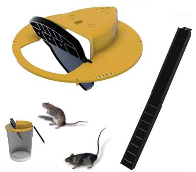 Trappola per topi con coperchio a secchio, trappola per topi pieghevole con coperchio automatico, con pendenza, ripristino automatico, facile da installare (giallo)