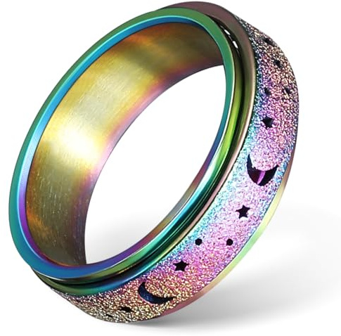 Baluue Rotatable Spinner for Women and Men Featuring Moon Star Hollow Design Titanium Fidget for Anxiety Daily Wear and Party Jewellery