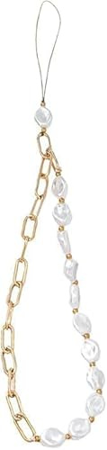Mioaoa Mobile Phone Lanyard Metal Pearl Beaded Phone Charms Lanyard Strap Chain, Wrist Strap Anti Lost Charm Decorations Charm Keychain Pearl Chain, Cell Charms