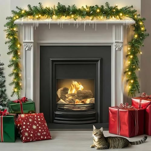 10m Lange Weihnachtsgirlande mit Lichtern, Kamin-Weihnachtsgirlanden leuchten durch 200 LEDs, DIY künstlicher Weihnachtskranz, realistisches Rattan für Treppe, Haustür, Weihnachtsbaumdekoration