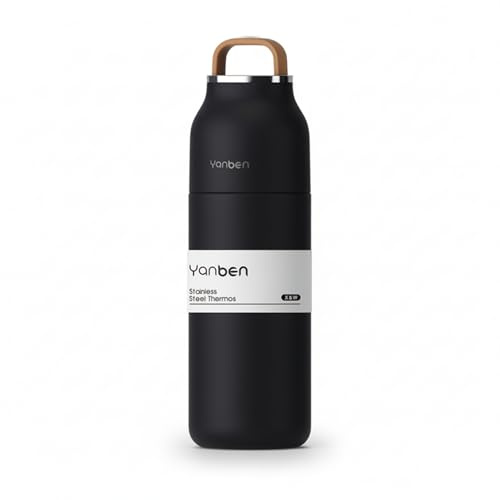 SINOTE'CA Borraccia Termica 350ml in Acciaio Inox 304, Bottiglia Acqua Isolata Sottovuoto con Coperchio a Pressione e Manico in Silicone, 100% a Prova di Perdite, Design Minimalista (Nero)