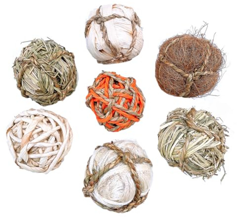 KOMBIUDA 7 Stück Teiliges Natürliche Rattan spielbälle für Kaninchen Papageien und Kleine Haustiere Langlebige Kauspielzeuge zur Zahnpflege und Beschäftigung gegen Langeweile