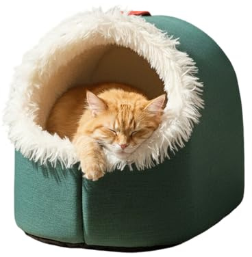 Katzenhöhle Hundehöhle Kuschelhöhle Katze Wärmeschutz im Winter Katzenbett Katzen zubehör Plüsch Katzenkissen für Katzen Kleine Hunde (Grün, M)