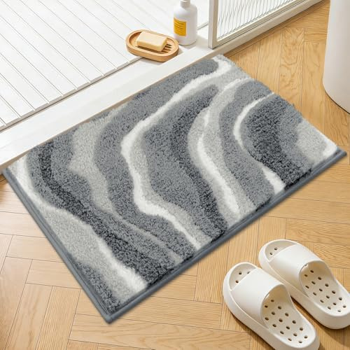 Enyhom Groß Badezimmerteppich 80 x 120 cm, Weich Dicker Grau Badteppich rutschfest Waschbar Badematte Super Saugfähig Flauschig Badvorleger, Schnelltrocknend Mikrofaser Badezimmer Teppich für Dusche
