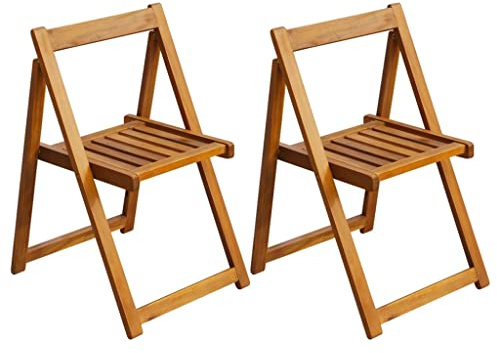 KTHLBRH Klappstühle für den Garten aus Akazienholz, Set mit 2 Stühlen, robust und wetterfest, einfaches und rustikales Design, für den Außenbereich, Tragkraft 110 kg