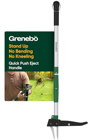 Grenebo Stand Up Weed Puller Tool, Claw Garden Weed Removal Tool with Eject Mechanism, Heavy-Duty Manual Weeder, Root Weed Remover Tool for Dandelion, Crabgrass & Weeds, Without Bending, or Kneeling