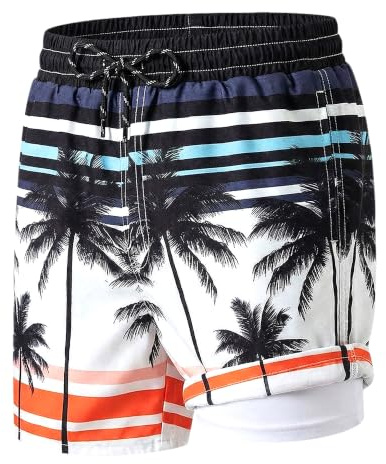 Hoseay Costume da Bagno Bambini, Asciugatura Rapida 2 in 1 Pantaloncini Corti con Compressione e Tasche, Coulisse Regolabile Vita Elastica Shorts da Surf Piscina per Ragazzi 9-10 Anni, Nero