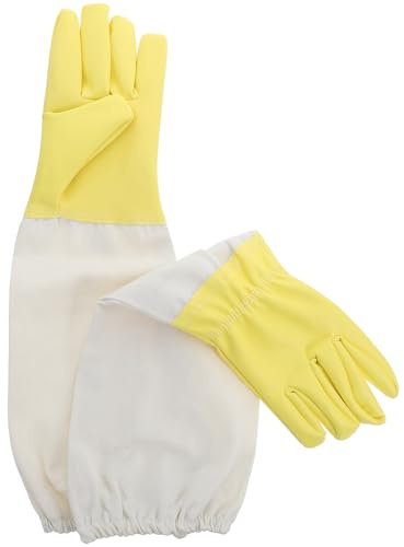 MINAOLULUS Ventilated Beekeeping Gloves with Pu Leather and Canvas Sleeves, Xxl Size Protective Hand Gear with Elastic for Outdoor Beekeeper Work and Long Sleeve Farm Safety