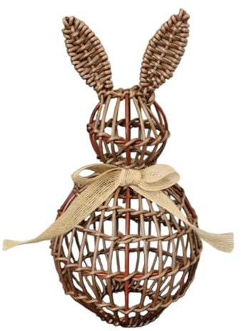 Wicker Rattan Easter Bunny Decorations Wicker Bunny Outdoor Osterhasen-Statue Frühlingshasen-Dekorationsfigur für den Außenbereich Garten Dekoration Rattan Hasen Dek Rustikale Osterdeko (B, 15*30 cm)