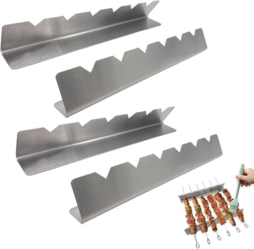 Paquete de 4 soportes para brochetas de barbacoa de acero inoxidable, soporte para 6 brochetas, accesorios de parrilla al aire libre para camping y picnic