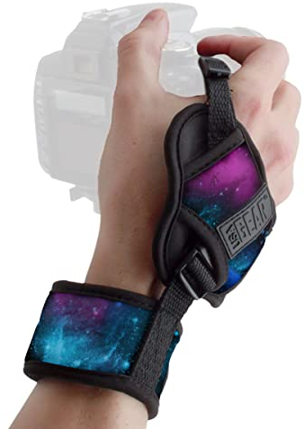 USA Gear Professional Camera Wrist Strap with Galaxy Padded Neoprene Design and Metal Plate - Compatible with Canon, Fujifilm, Nikon, Sony and more DSLR, Mirrorless, Point and Shoot Cameras - Galaxy