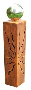 Gartendekoshop24 – Rostsäule „Heiko“ 80 cm, Säule Gartendeko Rost, mit Edelstahlkugel, für draußen. Handgemachte Skulptur, Gartensäule, Rostsäule aus Edelrost, mit Muster und Kugel, für den Garten.