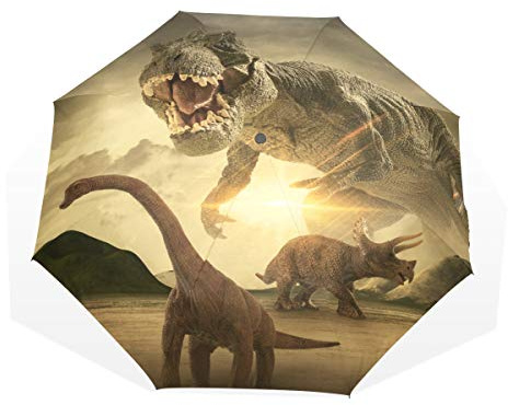 ISAOA Automatischer Reise-Regenschirm,kompakt,faltbar,Netter Dinosaurier,Winddicht Stockschirm,Ultraleicht,UV-Schutz,Regenschirm für Damen,Herren und Kinder