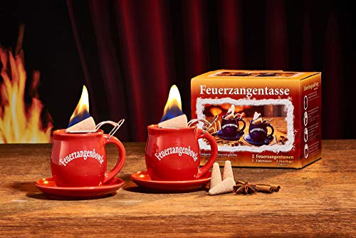 Feuerzangentasse 2er-Set, mit Rum (40ml) + ZimtZuckerHütchen (20er), Rot - für Feuerzangenbowle