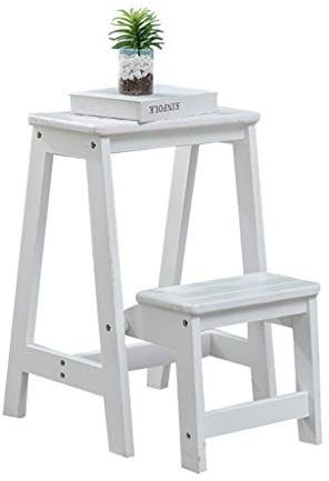 Escaleras Escalerillas Taburete Plegable Escalera de Madera Escalera de Mano de 2 Pasos Plegable y liviano para hogar Biblioteca desván Estantería de Escalera - Capacidad de 150 kg (Blanco)
