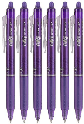 Pilot FriXion Clicker 0.7mm, Erasable Gel Pens, Fine Point, Purple Ink, Pack Of 6