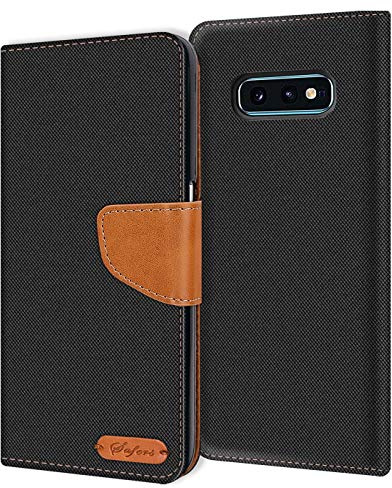 Verco Coque pour Galaxy S10e, Étui Portefeuille Compatible avec Samsung Galaxy S10e Case Textures de Fibre Housse de Protection, Noir