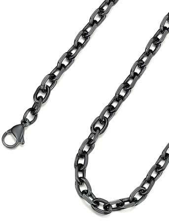 ChainsHouse Kette für Damen Herren Rolokette Edelstahl Halskette Ankerkette 3/5/7/9/12 mm breit Gliederkette Robuste Hip Hop O-Kette Silber/Schwarz/Vergoldet Rolo Collier Halsschmuck Länge 46-76cm