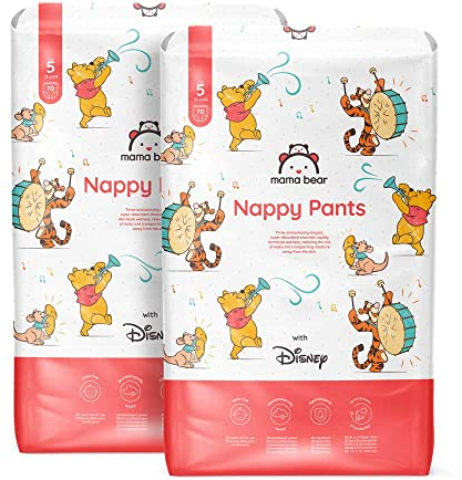 Amazon-Marke: Mama Bear Disney Windelhöschen Größe 5 (12-17 kg) - MONATSBOX, Weiß, 140 Stück (2 Packungen mit 70)