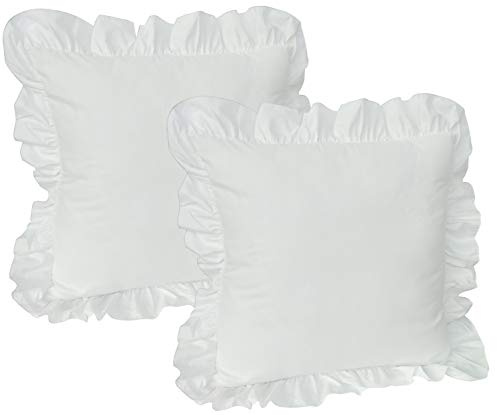 MB Warenhandel24 2er Set Kissenhülle zur Bettwäsche RÜSCHEN 2er Set Zubehör Kissenhüllen Weiss 2X ca. 40x40 cm mit Reißverschluss