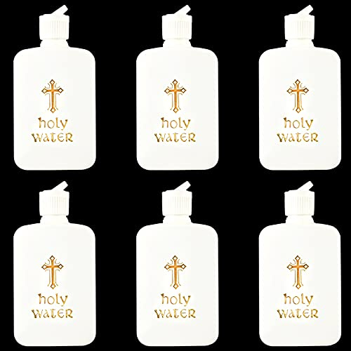 RONRONS 6pcs 100ml Holy Water Bottles Set, Plastic, Refillable, Round, White, Religious Purposes, Includes Gold Cross Logo, Easter Decorative Supplies