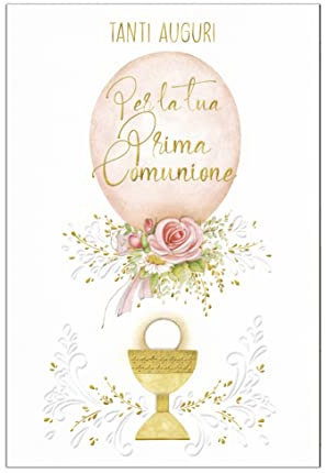 ARKRAFT biglietto auguri comunione bambina con bustina portasoldi scritte in oro 17 x 12 cm (Comunione, C08)