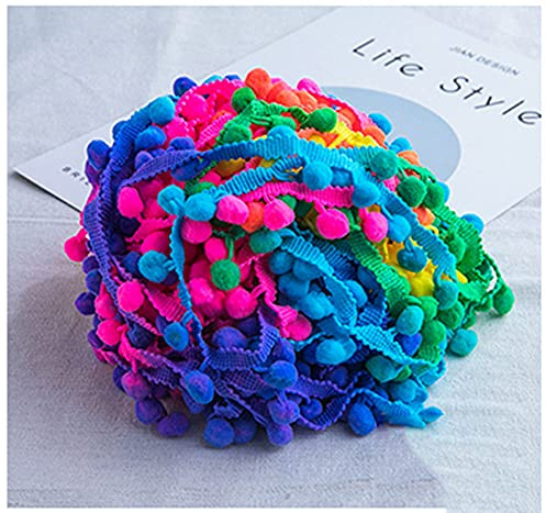 GIVBRO Bommelborte mit Fransen, Anhänger, Flechtband, Nähband, Applikation, für Vorhänge, Tischkleidung, Kissen, DIY-Dekoration, 18 m - Polyester, Bunt, Shabby Chic, Hochzeit