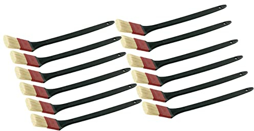 12er Pack Heizkörperpinsel metallfrei - mit roter Kunststoff Fassung - langer Stiel - gekröpftem Pinselkopf - Borstenmischung M55-31cm Kunststoff Stiel (Gr 2/50 mm)