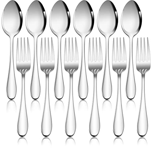 Gabel und Löffel Set, Joyfair 12 Stück Edelstahl Besteck Set für Zuhause/Restaurant/Hotel, Hochglanzpoliert & Spülmaschinenfest, 6 Esslöffel (18.8cm) + 6 Tafelgabeln (19cm)