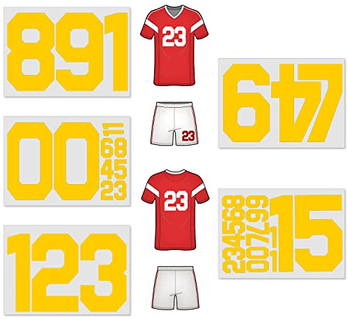 34 Stück Bügelzahlen T-Shirt, 20,3 cm & 5,1 cm Wärmetransfer Bügeln auf Zahlen 0 bis 9 für Teamuniform Sport T-Shirt Hüte Trikot Fußball Basketball Baseball (1 Set gelb)