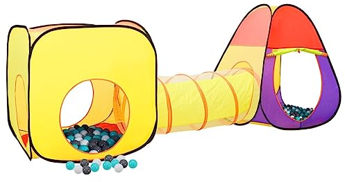 vidaXL Spielzelt mit 250 Bällen Mehrfarbig 255x80x100 cm, Spielzelt mit Bällen, Spielhütte, Zelt mit Bällen, Spielhaus, Zelt, Kinder Spielzeug