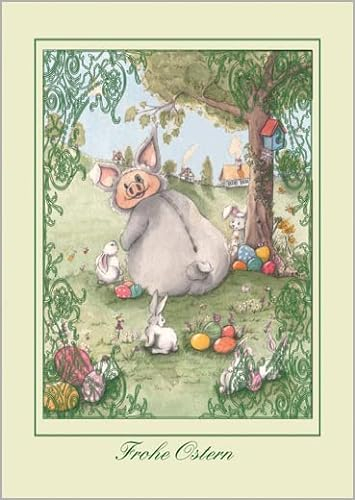 Kartenkaufrausch 5x Fröhliche Osterkarte - EIN Schwein im Osterhasen Pelz mit bunten Eiern: Frohe Ostern • fröhliches Ostermotiv als hochwertige Oster Grüße im Set mit Umschlag zum Osterfest