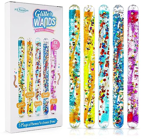 JFA Supplies Spiral-Glitzerstäbe, 16 cm lang, verschiedene Farben und Formen, 5 Stück
