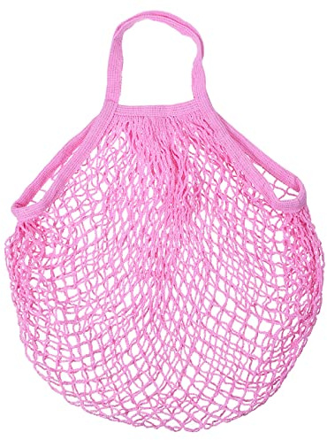 sourcing map Baumwoll Netz Tasche 15x13.8 Griff Wiederverwendbare Waschbare Netznetz Schnur Einkaufstüten Organizer für Obst Gemüse Shopping Rosa