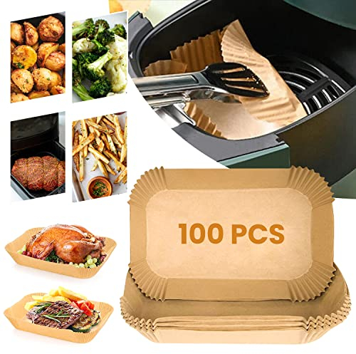 DVOLP Air Fryer Liners Parchment Disposable Paper Liners 100 Pcs Oil-Proof, Water-Proof Air Fryer Accessories Compatible with AF300UK AF400UK,Tower, COSORI, Salter and Other Dual Zone Air Fryers
