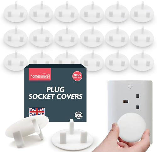SOL 20pk Plug Socket Covers – Child Safety Plug Protectors – Baby-Proof Electrical Outlet Covers for Wall Sockets, Home, Nursery, Toddler Safety, Shock Prevention & Childproofing Protection