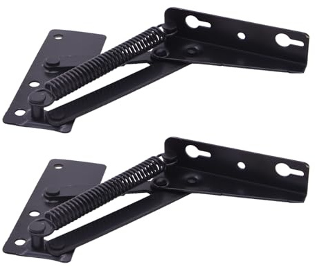 Lot de 2 supports de levage pliables à 80 degrés, 1 paire de charnières de banc, charnières à ressort robustes noires utilisées dans les rehausseurs de charnière de canapé, banc, coffre à jouets,