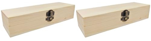 Acan Tradineur - Pack de 2 Cajas de Madera Alargada con Cierre metálico, Madera Natural, almacenaje Joyas, Manualidades, decoración - 19,8 x 6,3 x 4,3 cm
