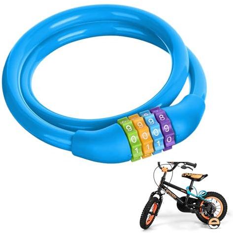 Lucchetto per biciclette, antifurto, bambini, codice numerico 4 cifre, 60 cm, blu