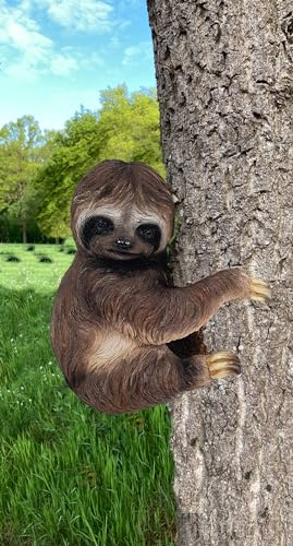 Fachhandel Plus – Dekofigur Faultier aus Polyresin, wetterfest für Garten & Wohnbereich - Realistische Gartendeko & Tierfigur zum Hängen, Sitzen oder Stellen (Theo)