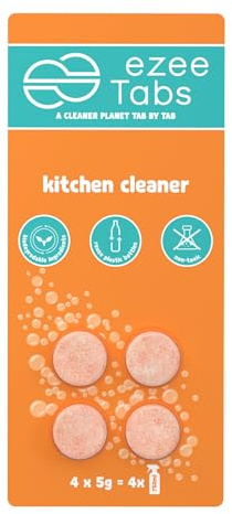 EzeeTabs Küchenreiniger – Reinigungstabs für ein mikroplastikfreies, biologisch abbaubares und veganes Putzmittel – 4 x Reiniger mit Fettlösekraft