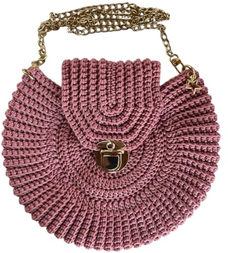 Borsa a Mano Uncinetto Artigianale - Design Circolare con Catena Dorata - Elegante Borsetta da Donna con Chiusura in Metallo