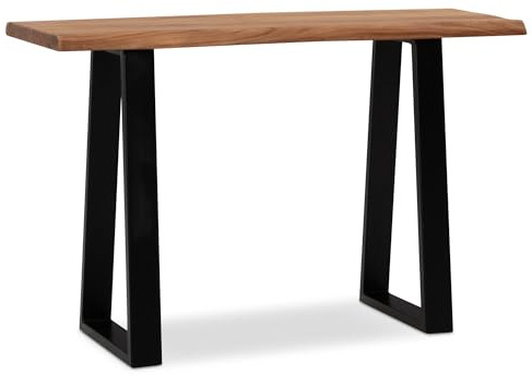 FineBuy Schreibtisch 118x41x76,5 cm Akazie Massivholz Baumkante | schmaler Bürotisch mit Metallgestell, Computertisch aus Echtholz fürs Homeoffice, handgefertigt