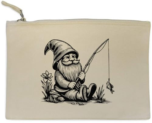 Azeeda 'Garden Gnome With Fishing Rod' Canvas Clutch Bag/Accessory Case (CL00039000)