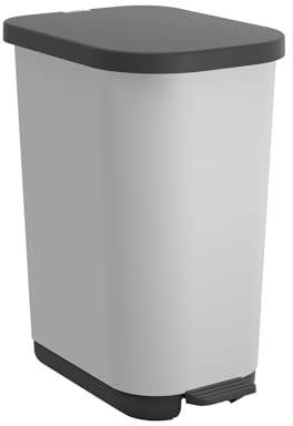 Rotho Ribo Poubelle avec couvercle anti-odeurs et pédale de pied, capacité de 25 à 40 litres, utilisation optimale du sac poubelle, plastique