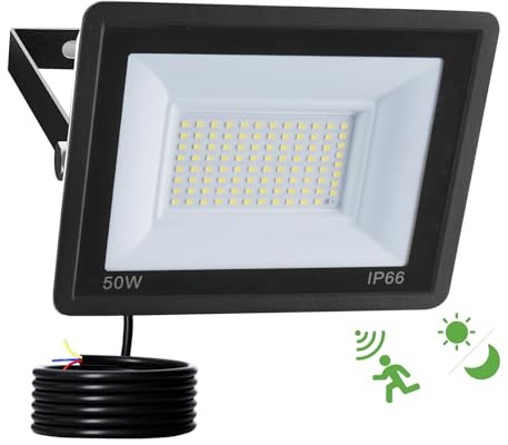 Fosingut 50W LED Strahler mit Bewegungsmelder Aussen,5000LM Außenstrahler Scheinwerfer LED Fluter,6500K IP66 Wasserdicht Aussenlampe Wand,Nachtlicht mit bewegungsmelder für Garage,Keller,Treppe,Garten